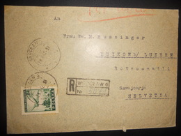 Pologne Poste Aerienne , Lettre Recommandee De Wroclaw 1947 Pour Luzern - Vliegtuigen