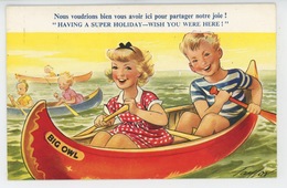 ENFANTS - Jolie Carte Fantaisie Enfants Dans Canoë "HAVING A SUPER HOLIDAY - WISH UOU WERE HERE ! Signée TAYLOR - Taylor