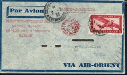 INDOCHINE - 1933 - Vol Saigon-Marseille - Affr.à 36 Ct Sur Enveloppe Pour Paris - Cachet Rouge Contrôle Des Affr.Avion - - Poste Aérienne