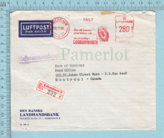 Danmark EMA - 1965 Meter Stamp, Luftpost Par Avion, Registered Sticker, Recommanderet Postmark - Brieven En Documenten