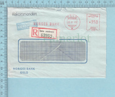 Norge - Norvege, Meter Stamp 1965, Oslo Sentum Registered Sticker, Luftpost Par Avion, Rekommandert Postmark, Send To Ca - Brieven En Documenten