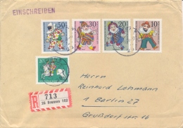 Germany BRD 1970 Registered Cover From Bremen With Berlin Surtaxed Issue Puppet + 20 Pf. Münchhausen - Puppets