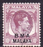 Malaya B.M.A  SG 9 1945 British Military Administration, 10c Purple, Used - Malaya (British Military Administration)