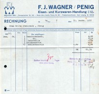 B4576 - Penig - F. J. Wagner - Eisen Und Kurzwaren - Rechnung 1937 - 1900 – 1949