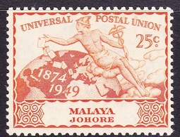 Malaysia-Johore SG 150 1949 UPU, 25c Orange, Mint Hinged - Johore