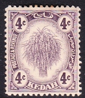 Malaysia-Kedah SG 54 1926 Sheaf Of Rice, 4c Violet, Mint Hinged - Kedah