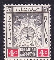 Malaysia-Kelantan SG 17 1922 Arms, 4c Black And Red, Mint Hinged - Kelantan