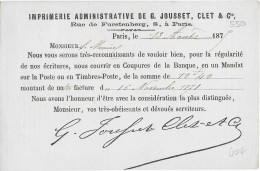 1875 - CERES NON OBLITERE - CARTE PRECURSEUR ENTIER Avec REPIQUAGE De PARIS => LOT - Tarjetas Precursoras
