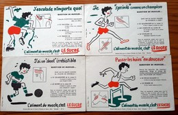 4 Buvards Différents  Années 50 - LE SUCRE - ALIMENT DU MUSCLE - Foot, Haies,sprint,escalade - CENTRE D'ETUDES DU MUSCLE - Sucreries & Gâteaux