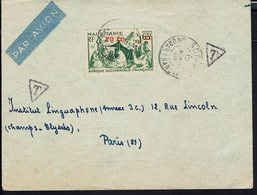 MAURITANIE- 1948 - Timbre N° 136 Surchargé Sur Enveloppe Vers Paris - Taxes T Dans Triangles Fermés - B/TB - - Cartas & Documentos