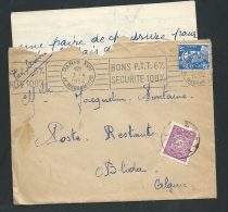 LAC DE PARIS Pour Blida En Avril 1954, Taxe Yvert N°43 Obl. Blida Poste Restante  -  Mald5803 - Portomarken