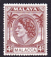 Malaysia-Malacca SG 25 1954 Queen Elizabeth II, 4c Brown, Mint Hinged - Malacca