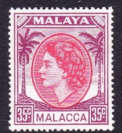 Malaysia-Malacca SG 34 1954 Queen Elizabeth II, 35c Rose-red And Brown Purple, Mint Hinged - Malacca