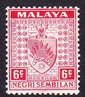 Malaysia-Negri Sembilan SG 27 1937 Arms, 6c Scarlet, Mint Hinged - Negri Sembilan