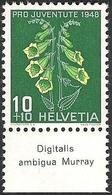 Schweiz Suisse Svizzera 1948: Pro Juventute  Zu 126 Mi 515 Yv 468 ** MNH & Tab "Digitalis Ambigua Murray" (SBK CHF 4.20) - Giftige Planten