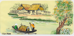 5 Pcs Of Vietnamese Print On Textile With Envelopes - Oriental Art
