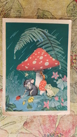 OLD USSR Postcard  - "LITTLE RAIN" By Byalkovskaya -   Champignon  - MUSHROOM 1956 Rare! Bee - Frog - Mouse - Spider - Funghi