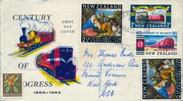 1963 , NUEVA ZELANDA , CERTIFICADO , WELLESLEY STREET - MOUNT VERNON , CENTENARIO DEL FERROCARRIL, LLEGADA - Covers & Documents