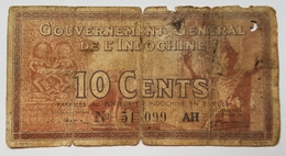 BILLET INDOCHINE - GOUVERNEMENT GENERAL DE L'INDOCHINE - P.85 -10 CENTS -VOIR SIGNATURE - ELEPHANTS - DANSEUSE - Indochine