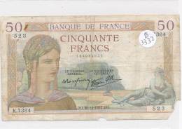 Billets -B3332- France 50 Francs 1937 (type, Nature, Valeur, état... Voir  Double Scan) - 50 F 1934-1940 ''Cérès''