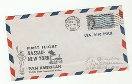 1957 BAHAMAS First FLIGHT COVER Nassau To New York USA Via PAN AM  Illus Statue Of Liberty Aviation Stamps - 1859-1963 Crown Colony