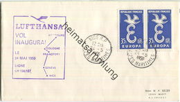 Luftpost Deutsche Lufthansa - Eröffnungsflug Nizza - Frankfurt Am Main Am 24.Mai 1959 - 1927-1959 Briefe & Dokumente