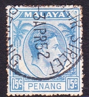 Malaysia-Penang SG 13 1949 King George VI, 15c Ultramarine, Used - Penang