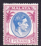 Malaysia-Penang SG 20  1949 King George VI, $ 1.00 Blue And Purple, Mint Hinged - Penang