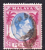 Malaysia-Penang SG 20 1949 King George VI, $ 1.00 Blue And Purple, Used - Penang