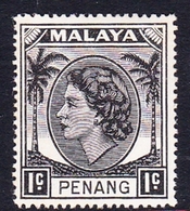 Malaysia-Penang SG 28 1954 Queen Elizabeth II, 1c Black, Mint Hinged - Penang