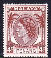 Malaysia-Penang SG 30 1954 Queen Elizabeth II, 4c Brown, Mint Hinged - Penang