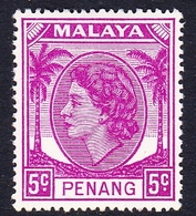 Malaysia-Penang SG 31 1954 Queen Elizabeth II, 5c Bright Purple, Mint Hinged - Penang