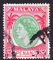 Malaysia-Penang SG 42 1954 Queen Elizabeth II, $ 2.00 Emerald And Scarlet, Used - Penang