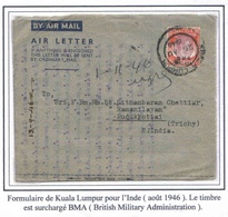 Malaisie Aérogramme Formulaire 1946  Aerogram Air Letter Entier Entero Ganzsache Lettre Carta Belege Airmail Cover - Federation Of Malaya