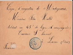 Madagascar Devant De Lettre Fianarantsoa Cad 15-9-1900 Pour Laon, Corps Expéditionnaire, Etat B. - Storia Postale