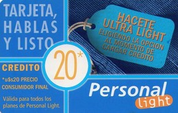 TARJETA TELEFONICA DE ARGENTINA, PREPAGO. PER-0016Ca, HACETE ULTRA LIGHT (129). TRANSTEX - Argentinien