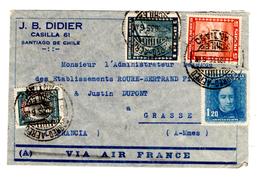 Lettre Par Avion Santiago (31.08.1935) Pour Grasse_Roure Bertrand_Dupont - Chile