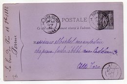 1882--entier Carte Postale SAGE 10c Noir-cachet LA TOUR DU PIN - 38  -ALBI-Tarn- - Standard Postcards & Stamped On Demand (before 1995)