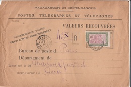 Madagascar Rare Valeurs à Recouvrer Tuléar 21/5/30, Affr Yv 136 Filanzane 30 Cts, Verso Flamme Paris 2/7/30. Etat M. - Covers & Documents