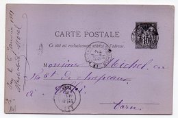 1881--entier Carte Postale SAGE 10c Noir-cachet  LE PUY EN VELAY--Hte Loire  -ALBI-Tarn- - Standard Postcards & Stamped On Demand (before 1995)