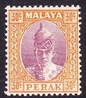Malaysia-Perak SG 116 1938 Sultan Iskandar, 30c Dull Purple And Orange, Mint Never Hinged - Perak