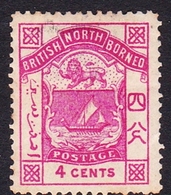 Malaysia-Sabah SG 26 1884 Arms, 4c Pink, Mint Hinged - Sabah