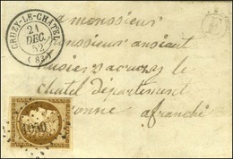 PC 1050 / N° 1 Bistre-brun Càd T 15 CRUZY-LE-CHATEL (83) Sur Lettre Locale. 1852. - TB / SUP. - R. - 1849-1850 Ceres