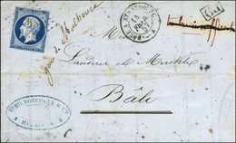 Losange SB 2 / N° 14 (pd) Càd BALE A STRASBOURG Sur Lettre Avec Texte De Mulhouse Pour Bale, Au Recto Mention Manuscrite - 1853-1860 Napoleone III