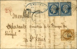 PC 168 / N° 13 Bdf (leg Def) + N° 14 (2, 1 Ex Leg Def) Càd T 15 AUCH (31) Sur Lettre Pour St Louis Du Sénégal. 1861. - T - 1853-1860 Napoleon III