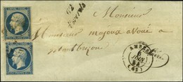 PC 3665 / N° 15 (2) Càd T 15 AMBERT (62) Cursive 62 / Viverols Sur Lettre 2 Ports Pour Montbrizon. 1854. - TB. - R. - 1853-1860 Napoleone III