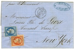 PC 441 / N° 14 (pli) + 16 Càd BORDEAUX (32) Sur Lettre Pour New York Par Les Bâtiments De Commerce. 1860. - TB. - 1853-1860 Napoleon III