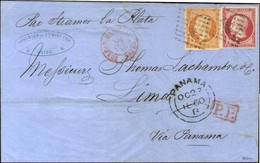 PC 1495 / N° 16 + 17A Càd Rouge BUREAU MARITIME / HAVRE Sur Lettre Pour Lima. Au Recto, Càd De Passage PANAMA. 1860. - T - 1853-1860 Napoléon III.