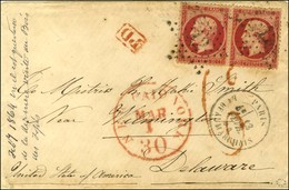Etoile 12 / N° 24 Paire Càd PARIS / BD BEAUMARCHAIS Sur Lettre Pour L'état Du Delaware (Etats Unis). Au Recto, Taxe Tamp - 1862 Napoléon III.