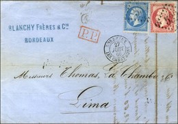 GC 532 / N° 22 + 24 Càd BORDEAUX / LES CHARTRONS Sur Lettre Pour Lima. 1866. - TB. - 1862 Napoleone III